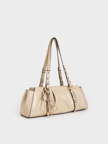 Britton Ruched Elongated Shoulder Bag, Dusted Oat, hi-res