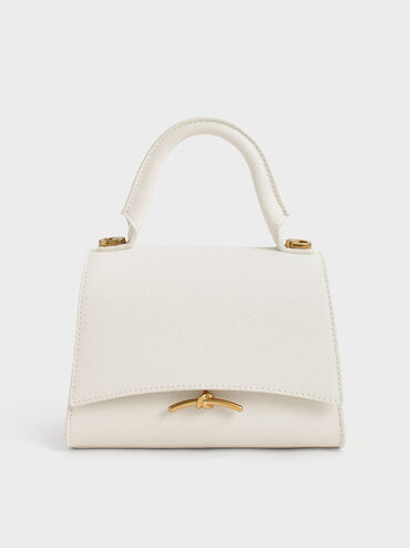 Huxley Metallic Push-Lock Top Handle Bag, Cream, hi-res