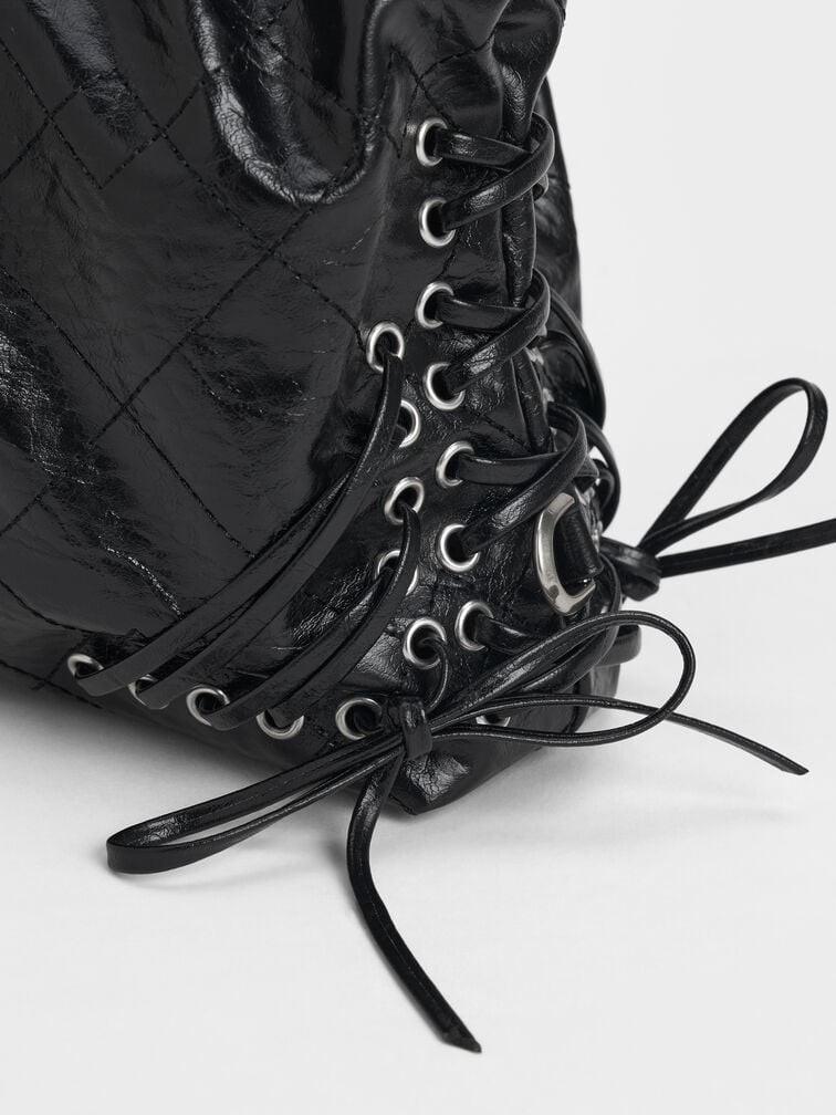 Duo Grommet Chain-Handle Two-Way Backpack, Noir, hi-res