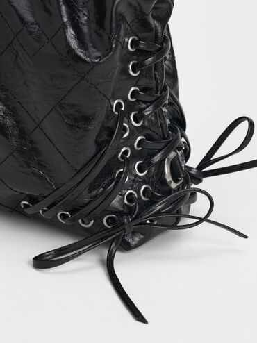 Duo Grommet Chain-Handle Two-Way Backpack, Noir, hi-res