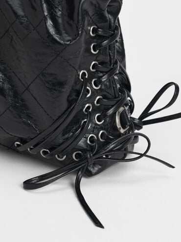Duo Grommet Chain-Handle Two-Way Backpack, Noir, hi-res