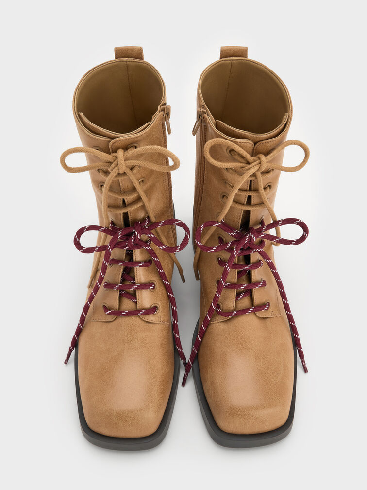 Logan Double-Lace Mid-Calf Combat Boots, Sand, hi-res