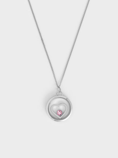 Malorie Crystal Heart Necklace, Silver, hi-res