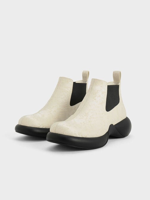 Hallie Textured Ankle Boots, White, hi-res