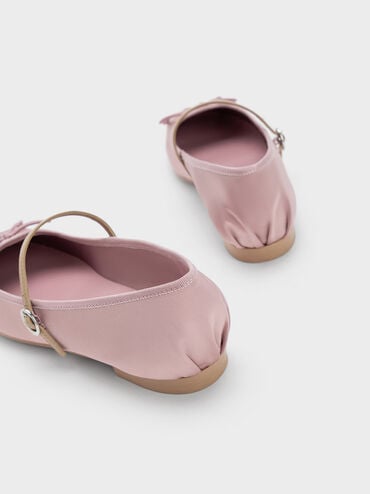 Emiko Satin Bow Mary Jane Flats, Pink, hi-res