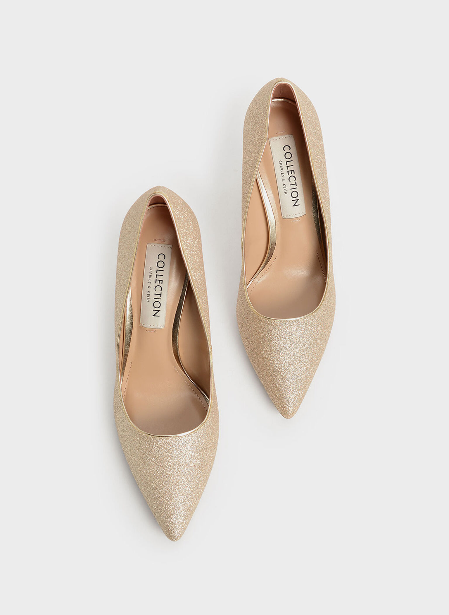 Glittered Sculptural Stiletto Heel Pumps, Gold, hi-res