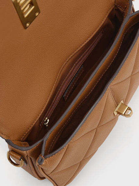Anwen Quilted Top Handle Bag, Chocolate, hi-res