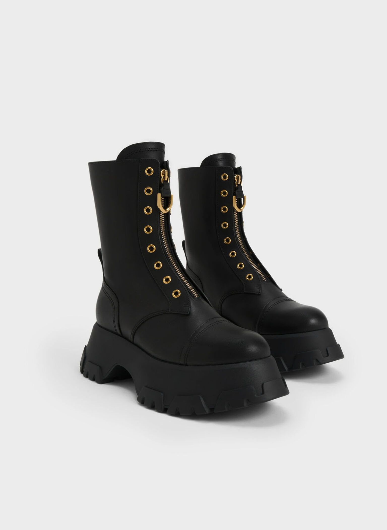 Gabine Front Zip Ankle Boots, Black, hi-res