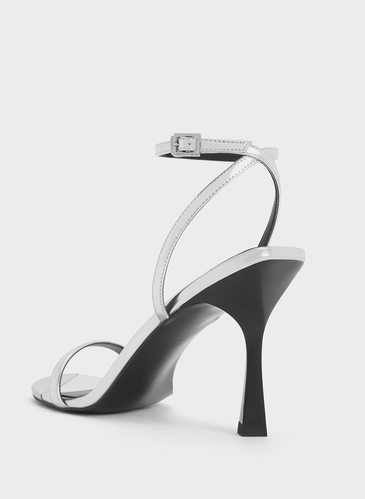 Metallic Cap Ankle-Strap Heeled Sandals, Silver, hi-res