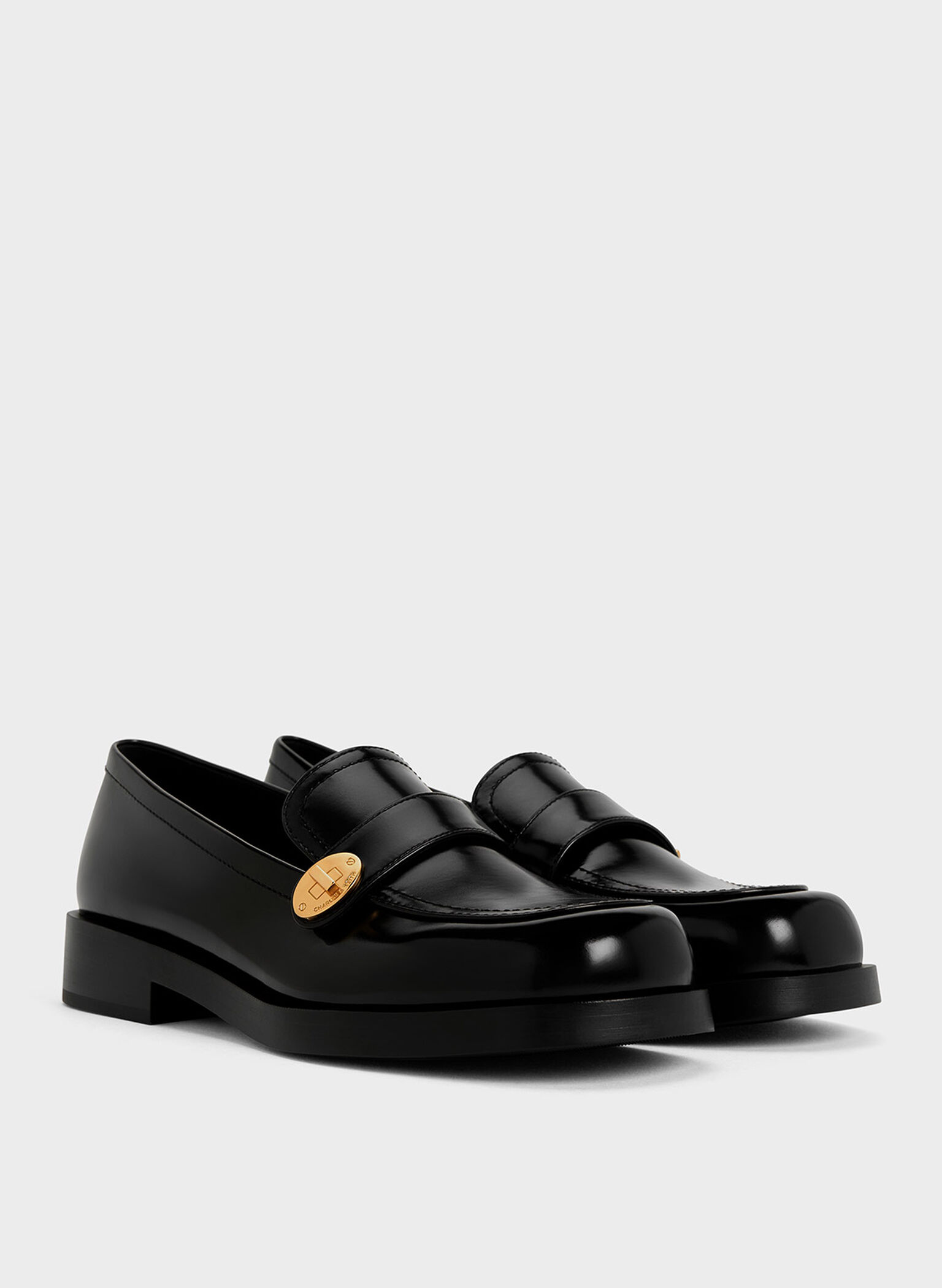 Hettie Metallic-Buckle Strap Loafers, Black Box, hi-res
