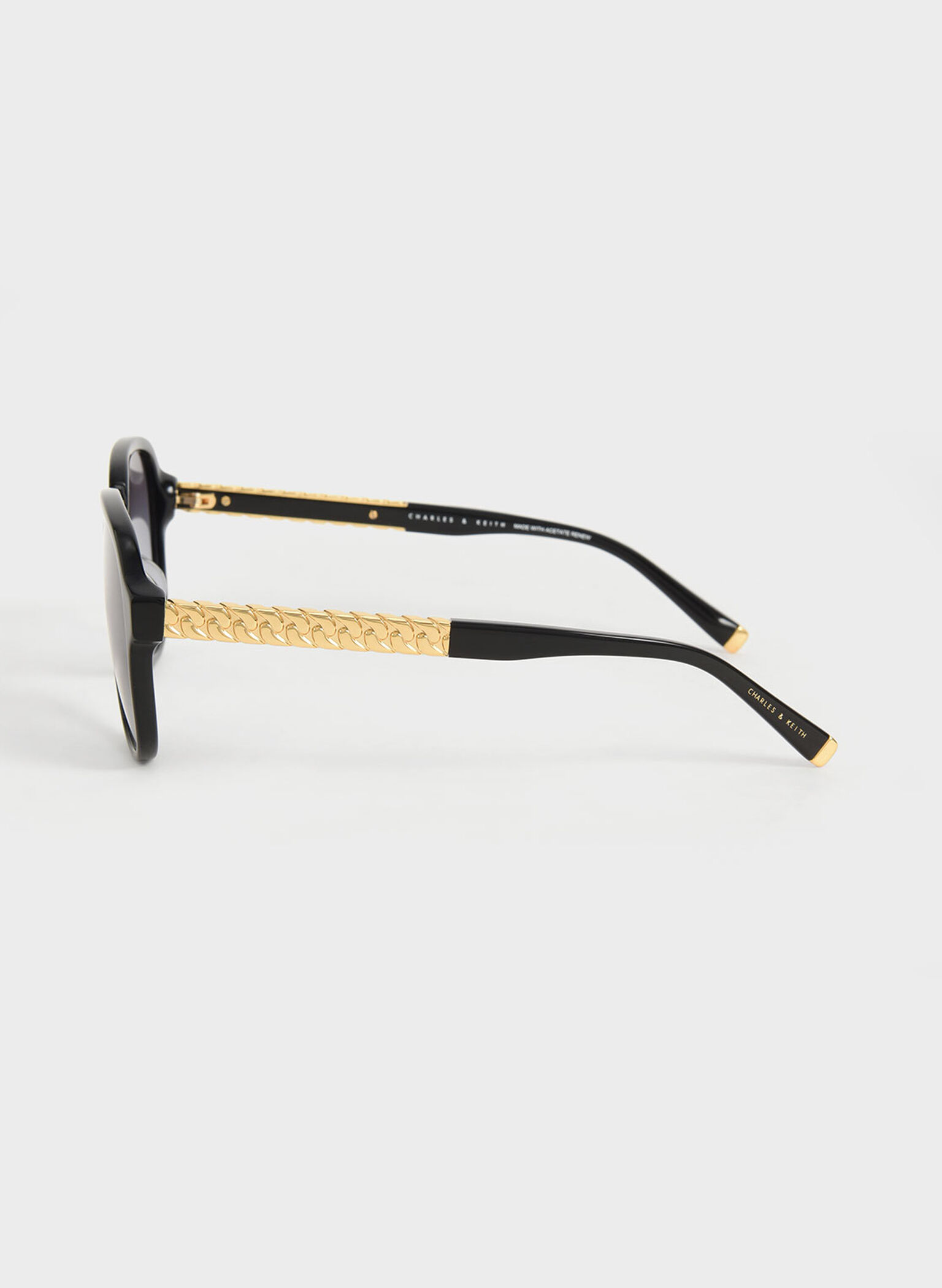 Metallic Braided Temple Recycled Acetate Aviator Sunglasses, Black, hi-res