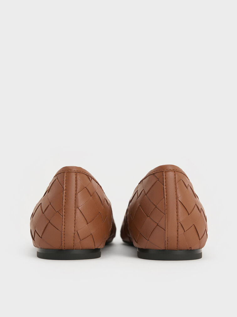 Woven Bow Ballet Flats, Brown, hi-res