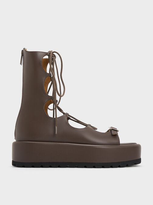 Gladiator Lace-Up Platform Sandals, Dark Brown, hi-res