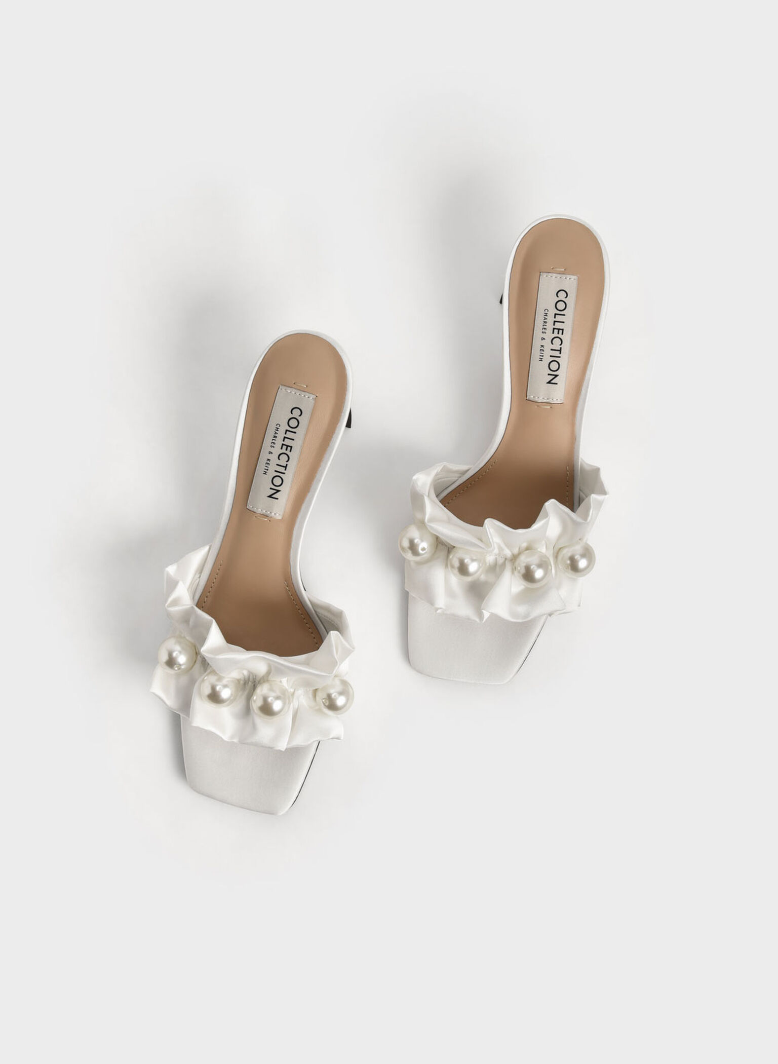 Blythe Bead-Embellished Satin Mules, White, hi-res