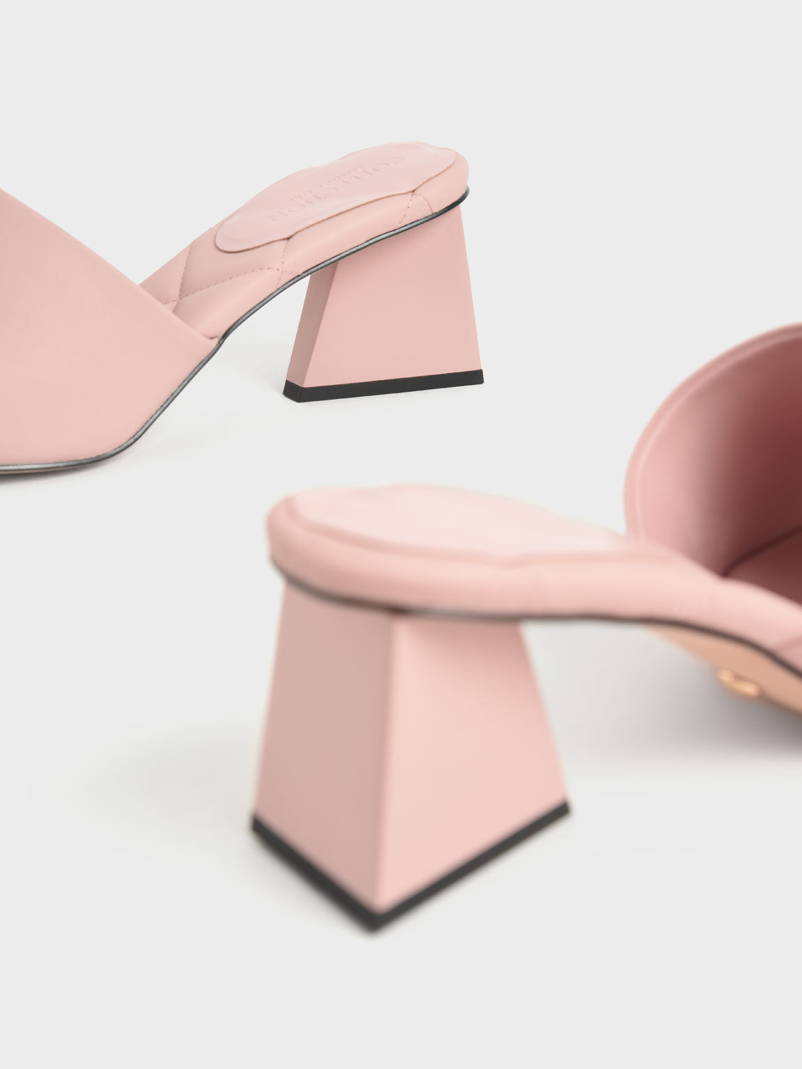 Leather Trapeze Heel Mules, Pink, hi-res