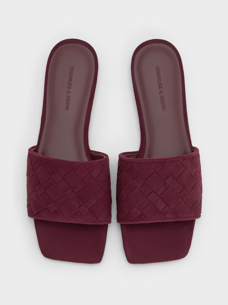 Ivette Faux Suede Woven Slide Sandals, Burgundy, hi-res