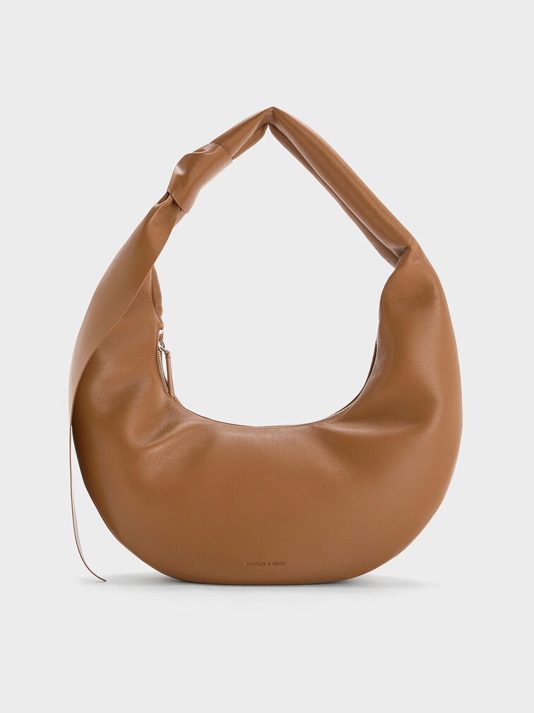 Toni Knotted Crescent Hobo Bag, Chocolate, hi-res