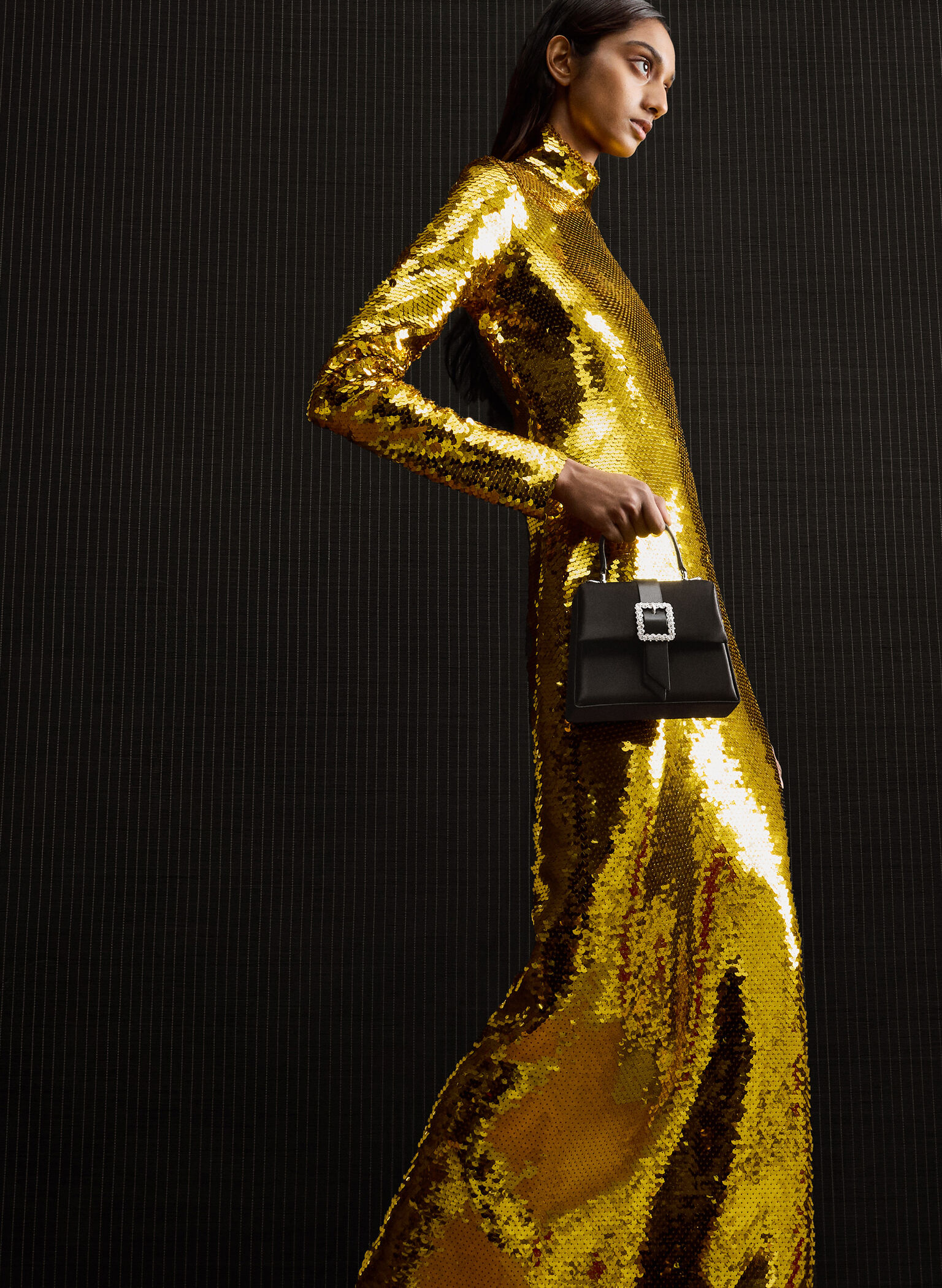 Satin Crystal-Buckle Belted Top Handle Bag, Noir, hi-res