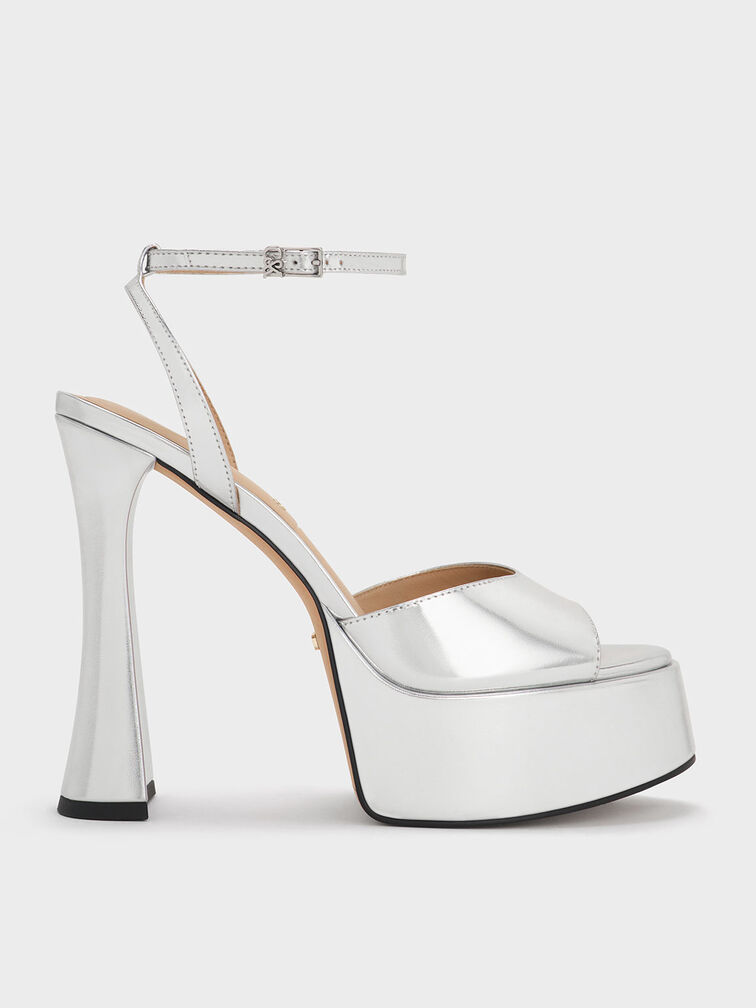 Michelle Metallic Leather Platform Sandals, Silver, hi-res