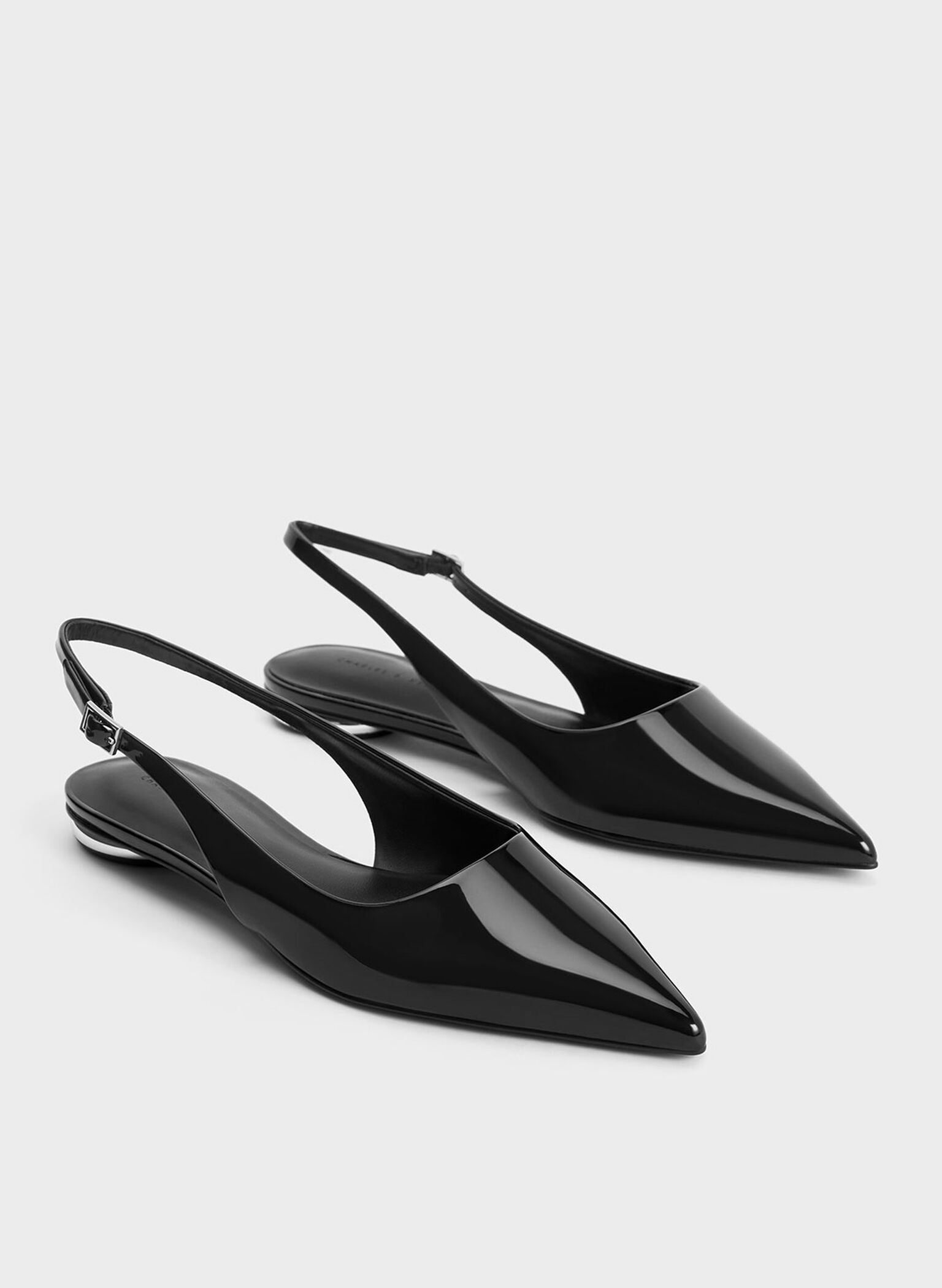Patent Pointed-Toe Slingback Flats, Black Patent, hi-res