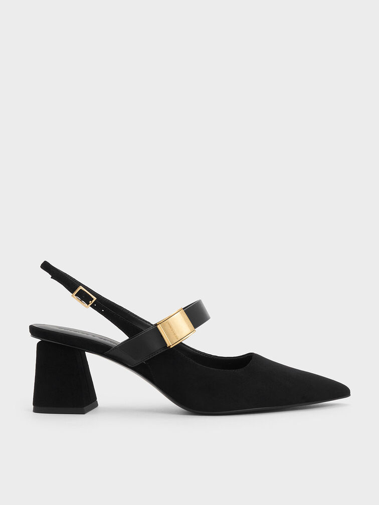 Yvette Faux Suede Mary Jane Slingback Pumps, Black Textured, hi-res