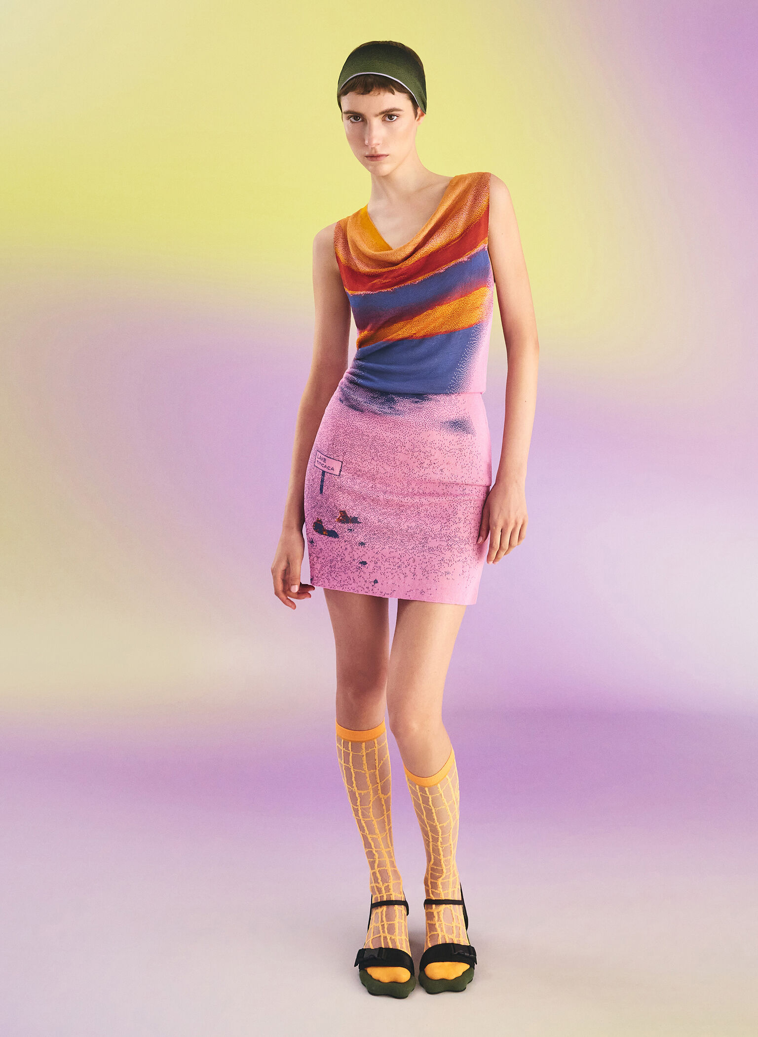Recycled Polyester Knitted Gradient Reversible Headband, Multi, hi-res