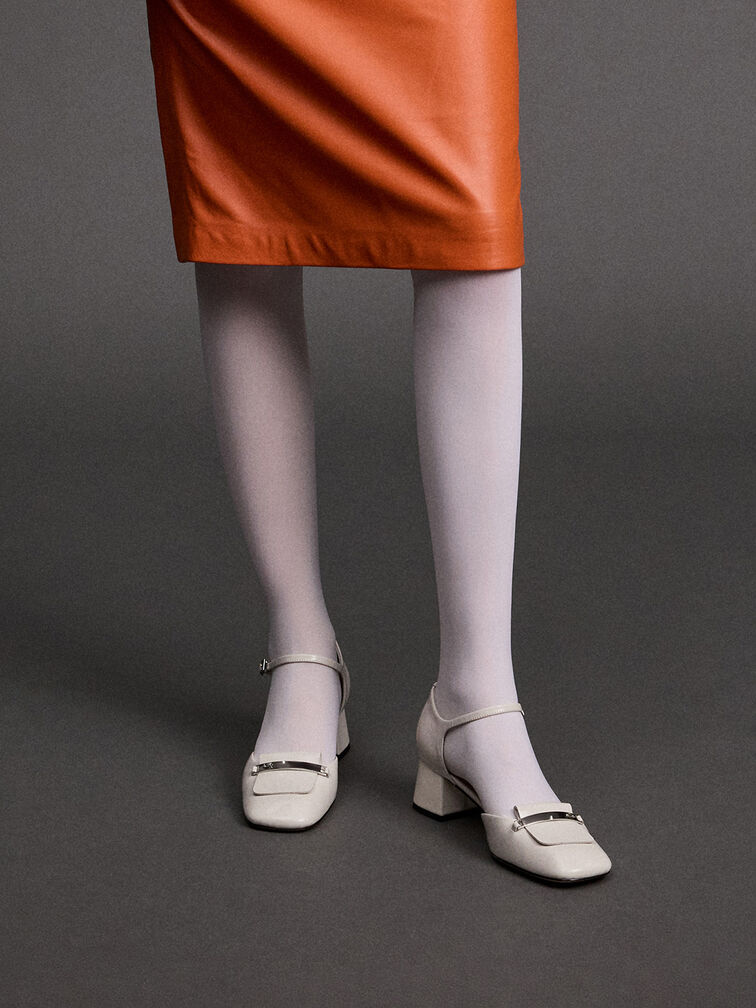 Leather Square-Toe D'Orsay Ankle-Strap Pumps, Chalk, hi-res