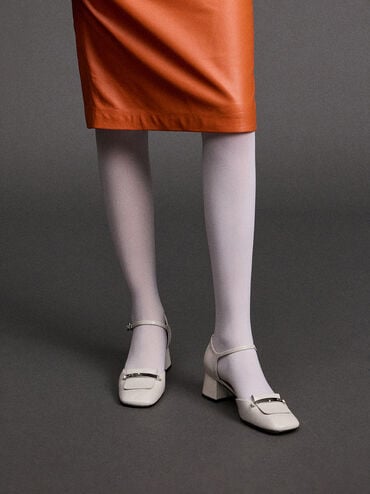 Leather Square-Toe D'Orsay Ankle-Strap Pumps, Chalk, hi-res