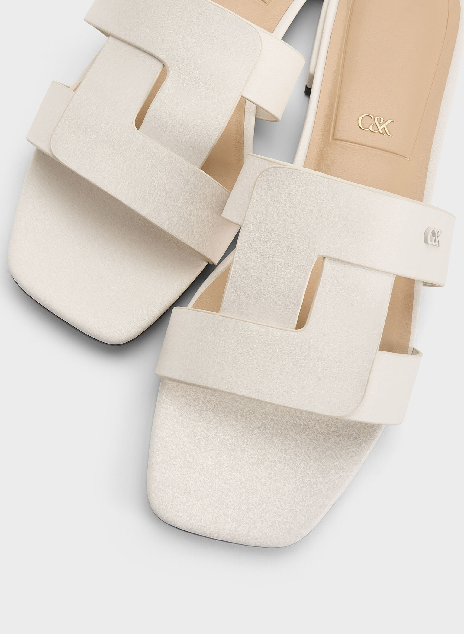 Joan Leather Slide Sandals, White, hi-res