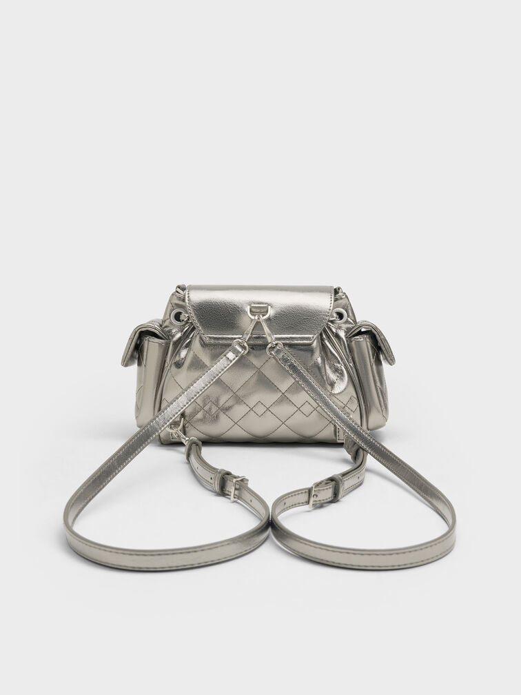 Duo Quilted Two-Way Front Flap Backpack, Pewter, hi-res