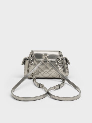 Duo Quilted Two-Way Front Flap Backpack, Pewter, hi-res