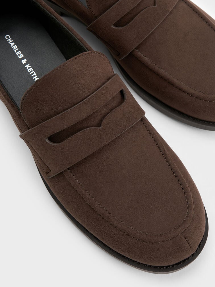 Arven Faux Suede Penny Loafers, Dark Brown Textured, hi-res