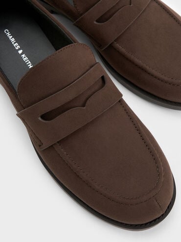 Arven Faux Suede Penny Loafers, Dark Brown Textured, hi-res