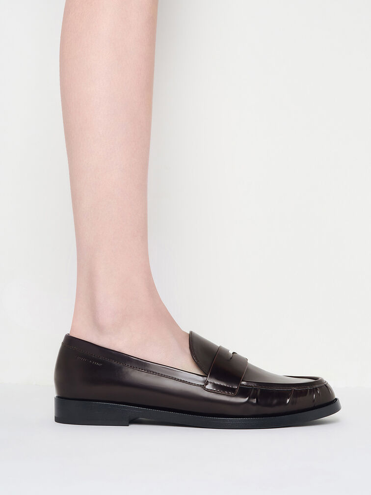 Ruched Penny Loafers, Burgundy, hi-res