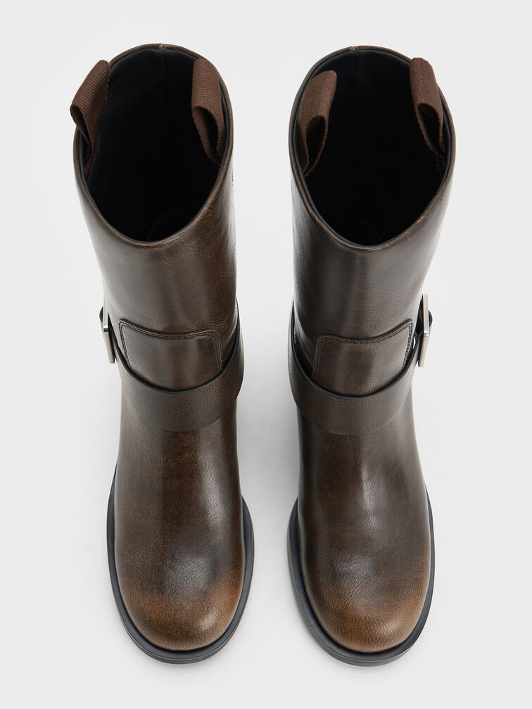 Kailey Side-Buckle Ankle Boots, Dark Brown, hi-res