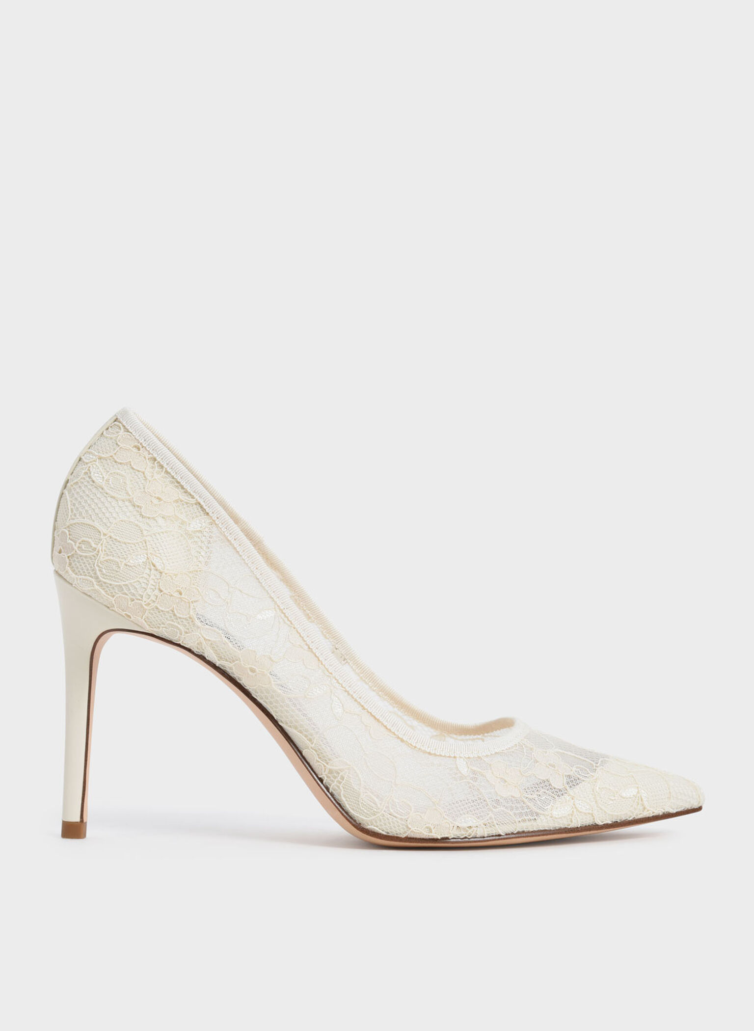 Lace Stiletto Pumps, Cream, hi-res