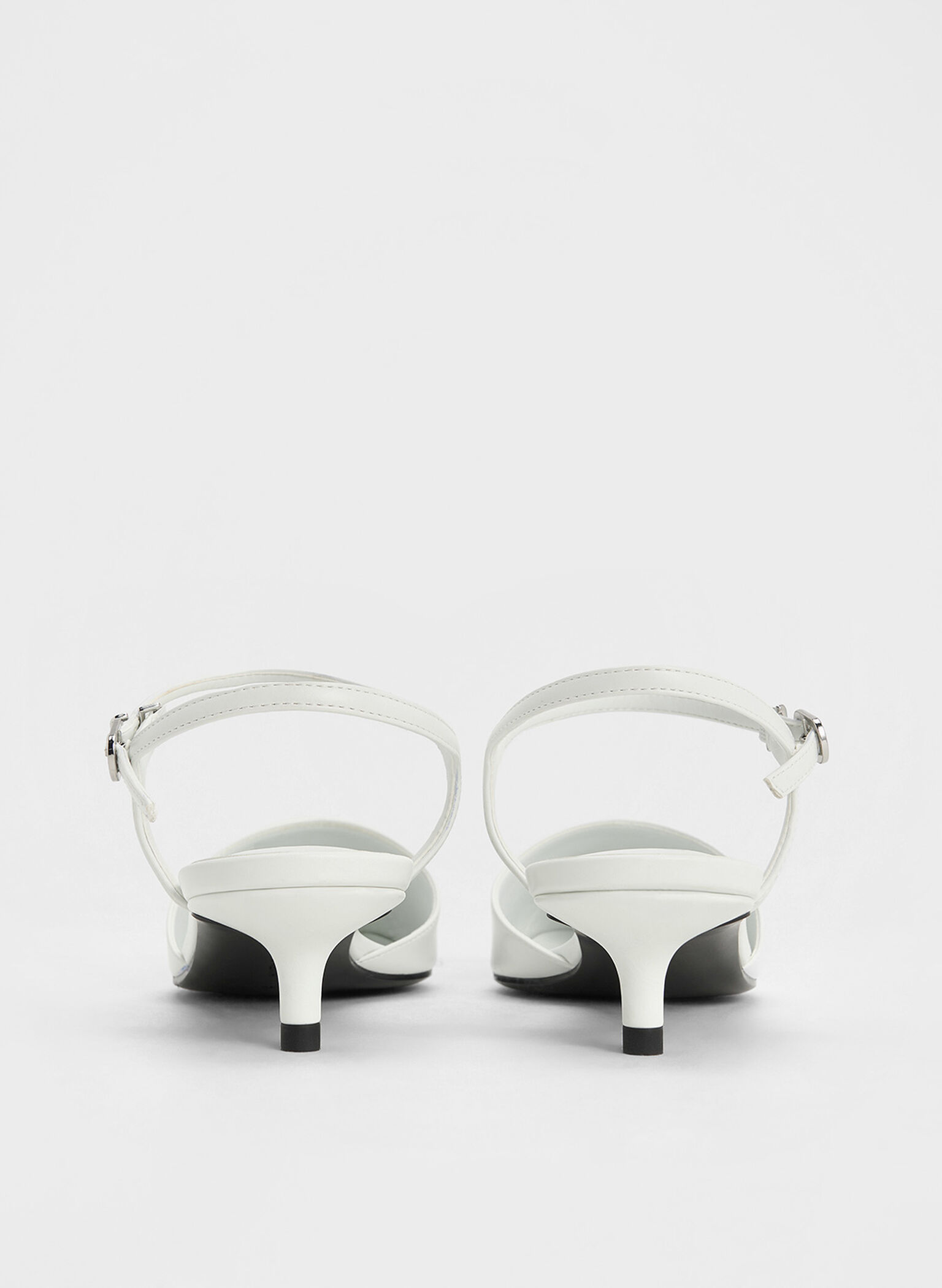 Pearl-Embellished Cap-Toe Kitten Heels, White, hi-res