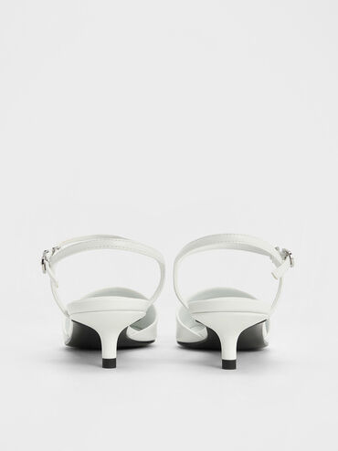 Pearl-Embellished Cap-Toe Kitten Heels, White, hi-res