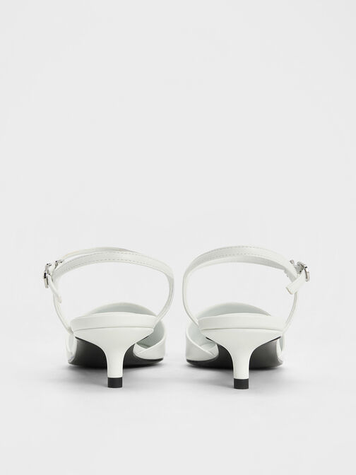 Pearl-Embellished Cap-Toe Kitten Heels, White, hi-res
