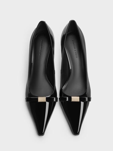 Dorian Patent Bow Pointed-Toe Stiletto-Heel Pumps, Black Patent, hi-res
