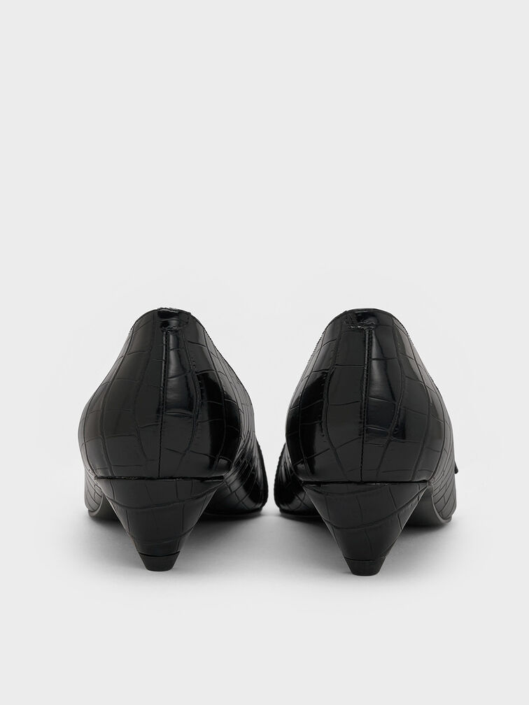 Croc-Effect Buckled Pointed-Toe Kitten-Heel Pumps, Animal Print Black, hi-res