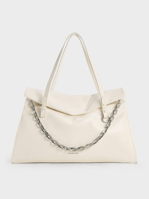 Andromeda Chunky-Chain Trapeze XL Tote Bag, Cream, hi-res