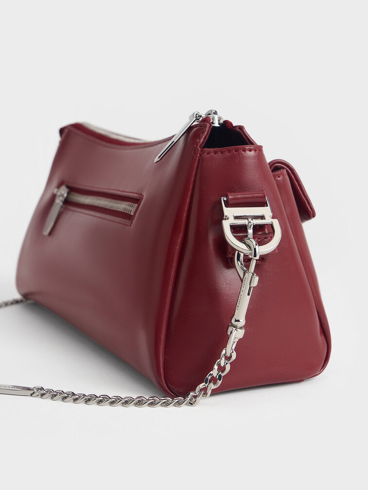 Rachel Elongated Front-Pocket Chain-Handle Bag, Burgundy, hi-res