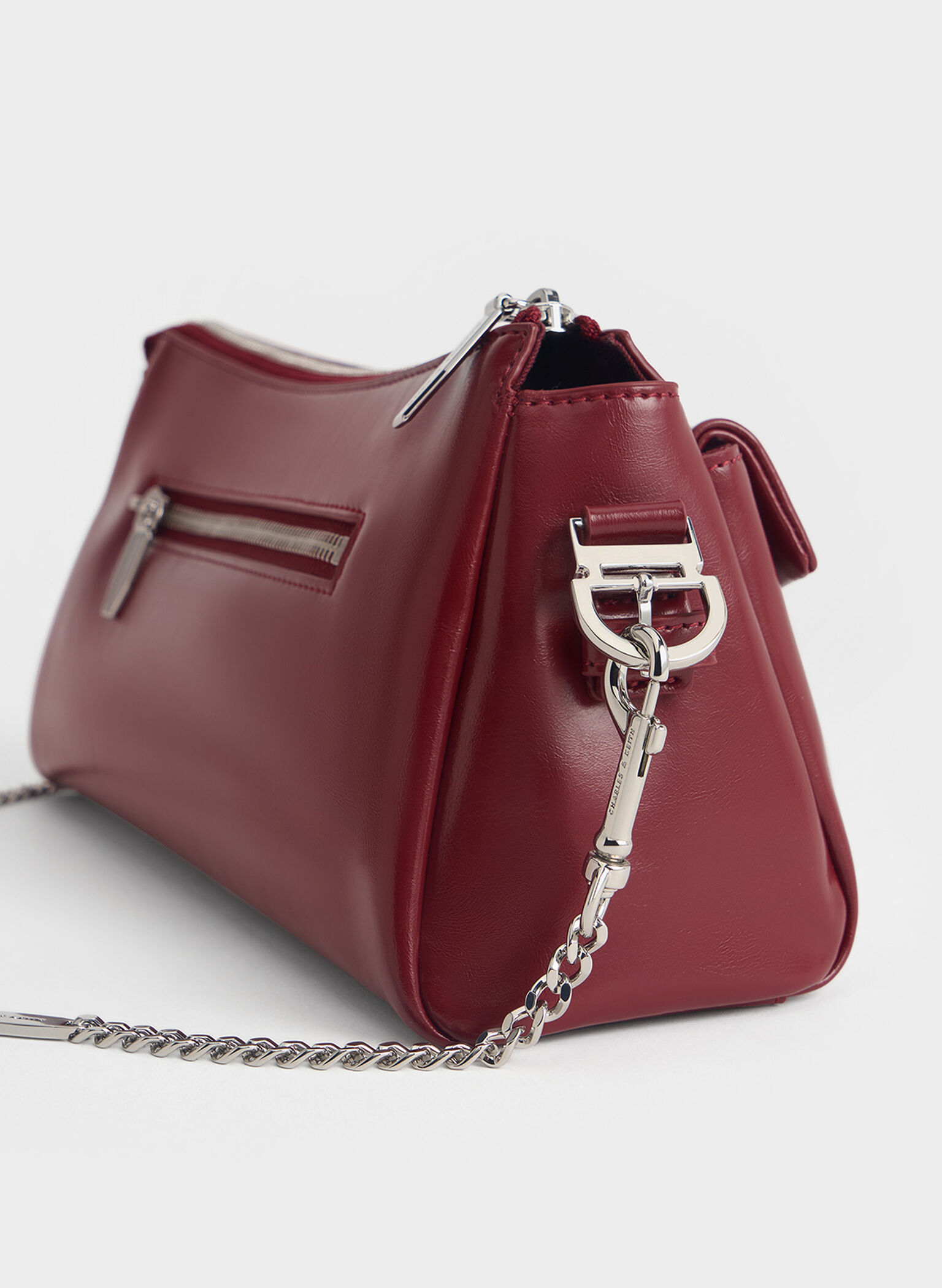 Rachel Elongated Front-Pocket Chain-Handle Bag, Burgundy, hi-res