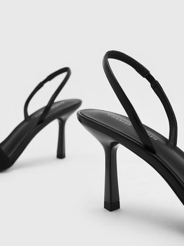 Padded Strap Slingback Pumps, Black, hi-res