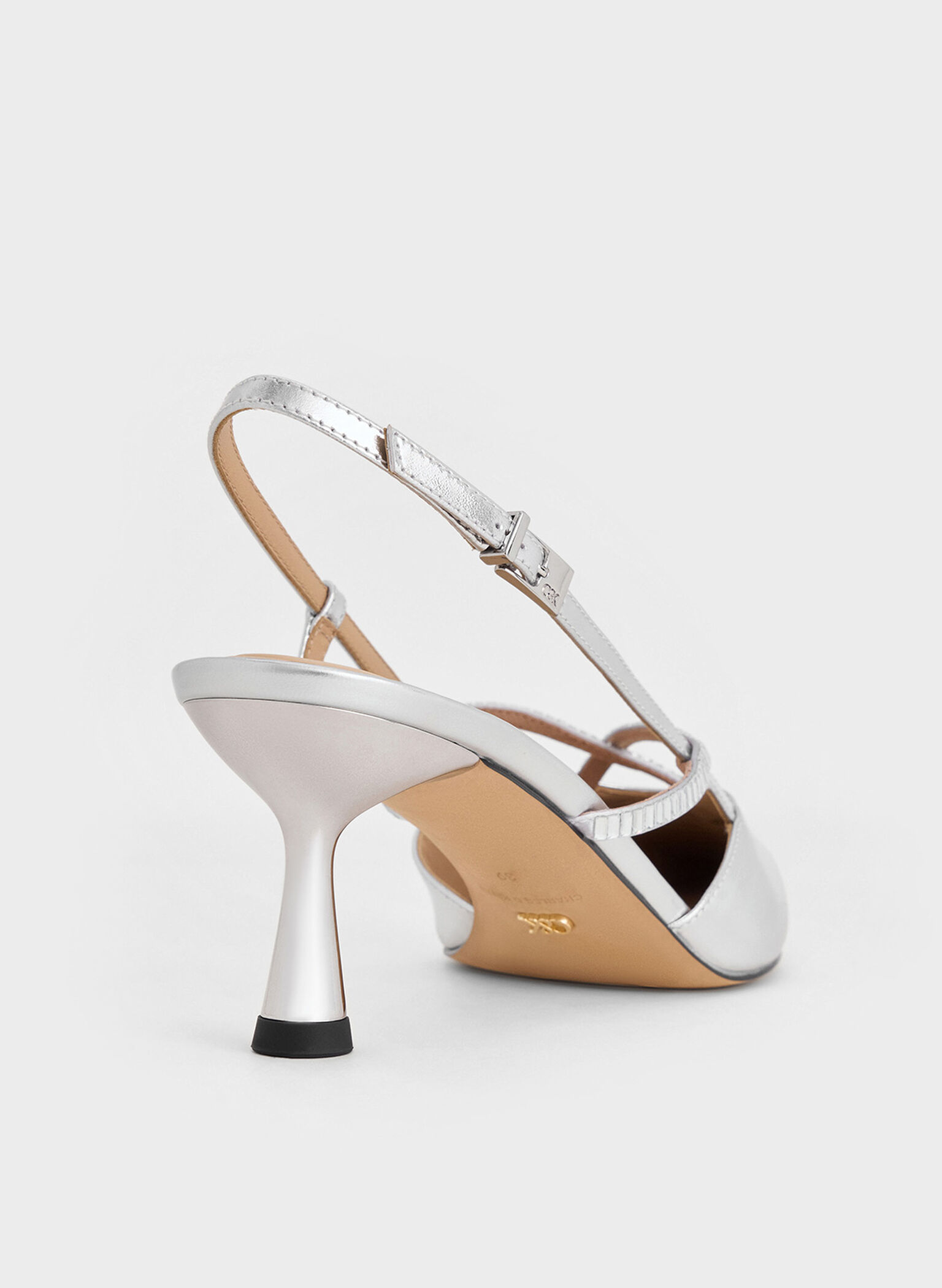 Metallic Leather & Satin Crystal-Embellished Slingback Pumps, Silver, hi-res