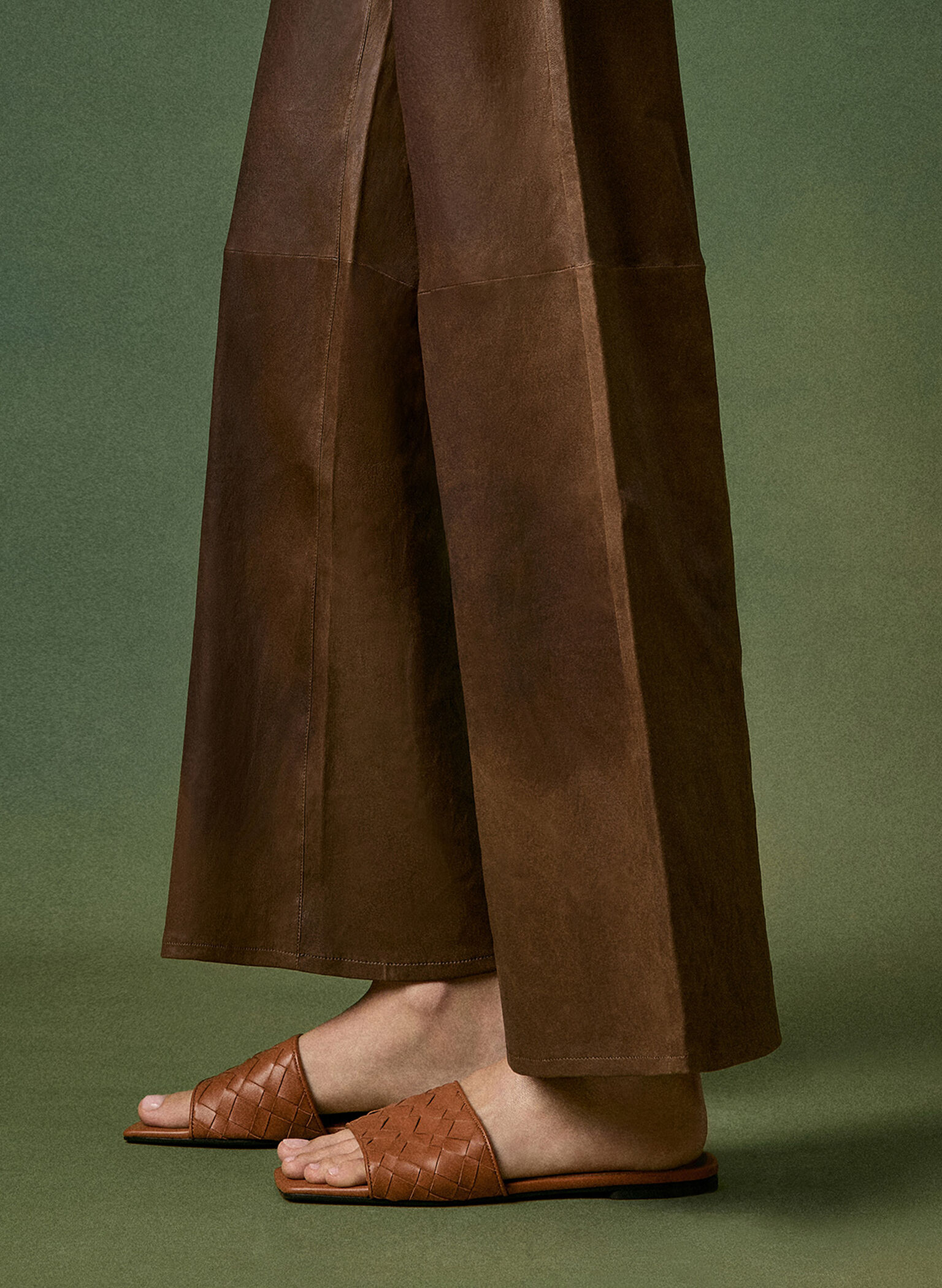 Woven Slide Sandals, Brown, hi-res