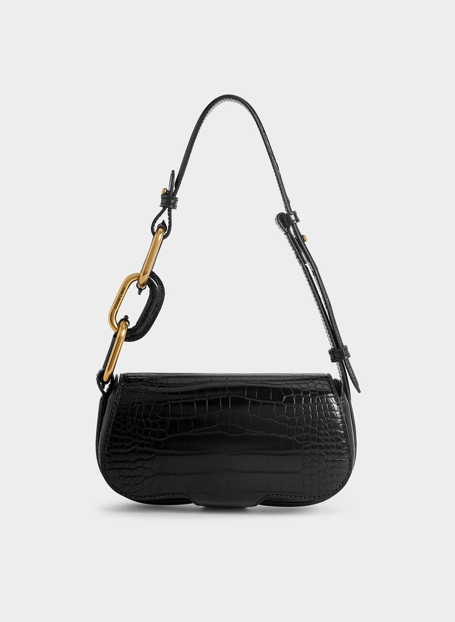 Mini Kora Croc-Effect Metallic-Accent Elongated Bag, Black, hi-res