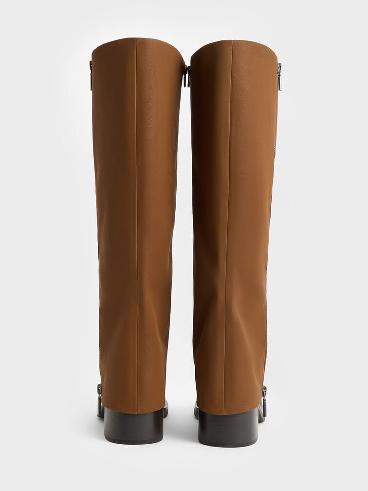 Louise Textured Side-Zip Knee-High Boots, Brown, hi-res