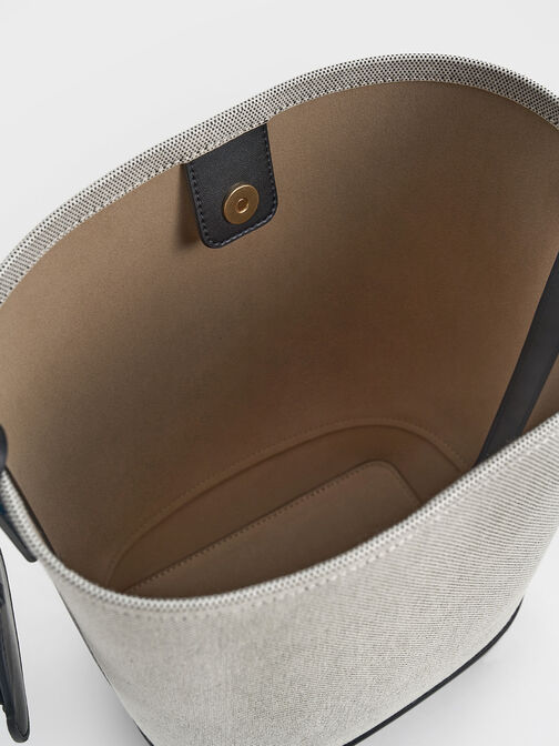 Enola Canvas Elongated Bucket Bag, Black, hi-res